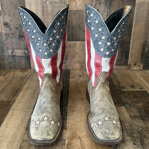 JB Dillon JBR2009 Square Toe Flag Suede Western Cowboy Boots Mens 11 EE - Picture 7 of 12